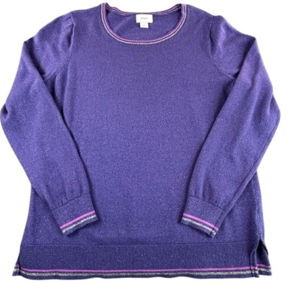 Old Navy Women's Purple Metallic Shimmery Pullover Crewneck Sweater LG